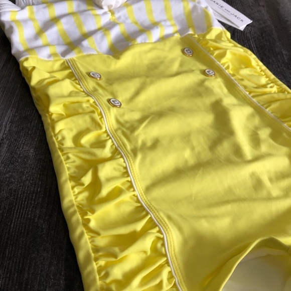Janie & Jack Yellow and White Striped Halterneck Swimsuit Sailor Retro Size 12 - Picture 6 of 10